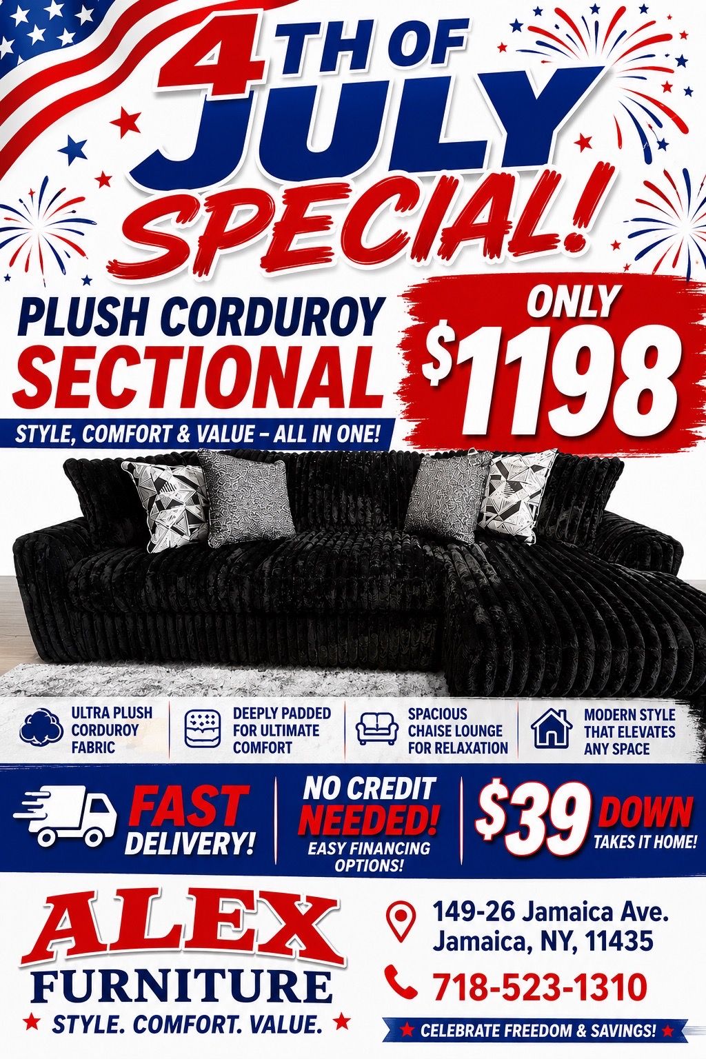 Luxury Plush Corduroy Sectional