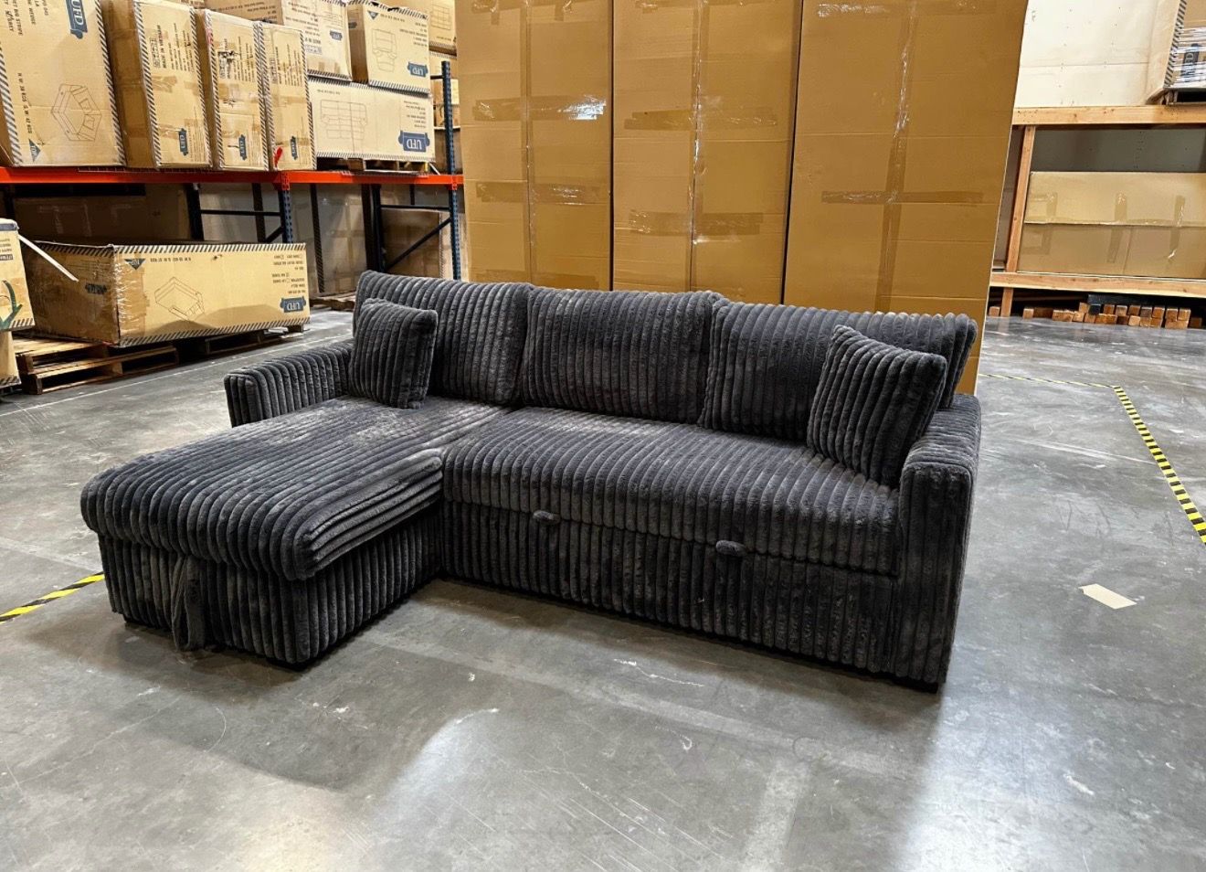 Corduroy Sleeper Sectional – Loaded with Features!