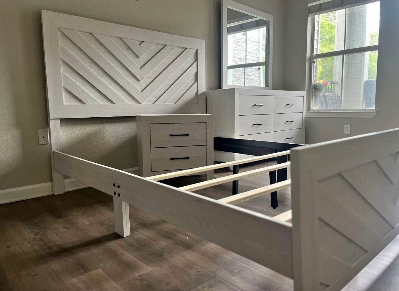 Full or Queen bed, dresser & mirror, Chest and nightstand