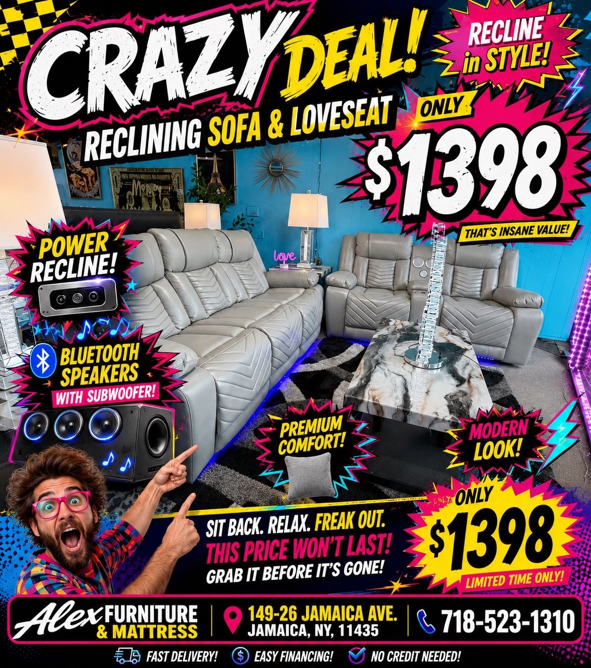Power Reclining Sofa & Loveseat with Bluetooth Speaker!