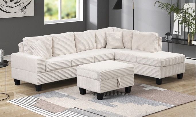 Cozy Corduroy Sectional with Free Storage Ottoman - photo 2