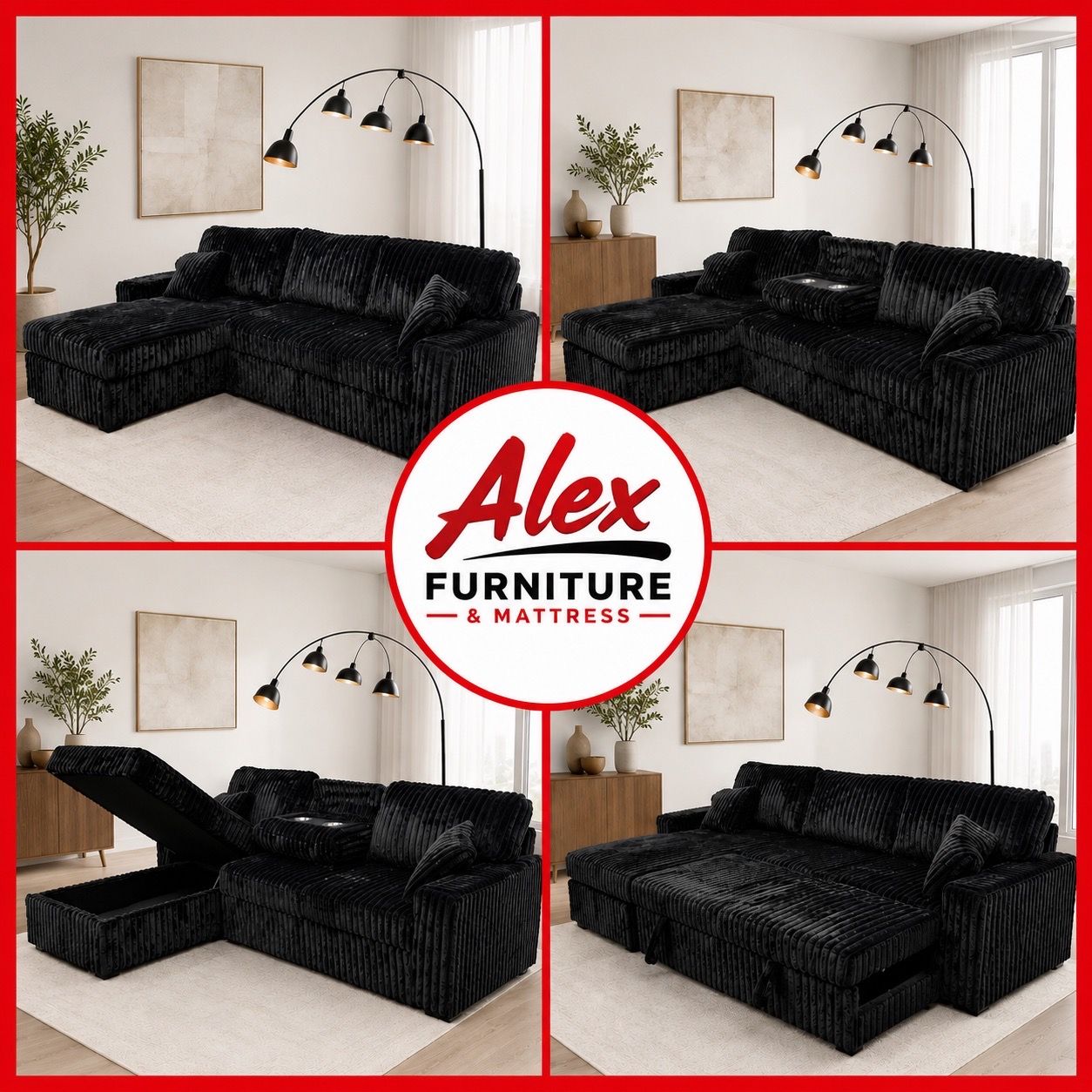 Corduroy Sleeper Sectional with Storage and USB