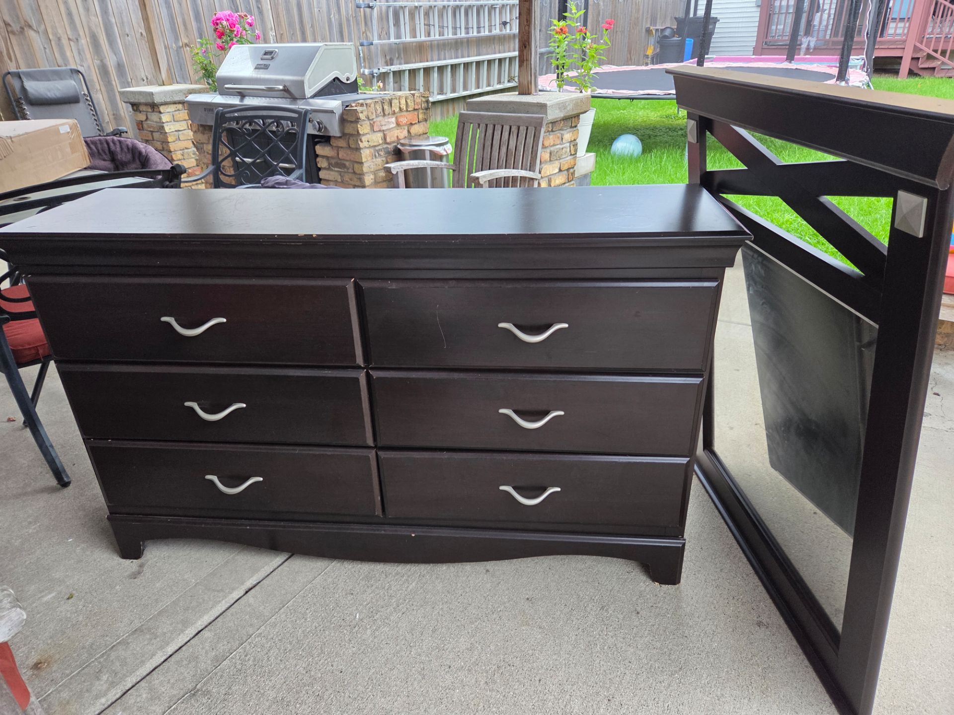 Dark Wood 6-Drawer Dresser with Mirror - photo 2