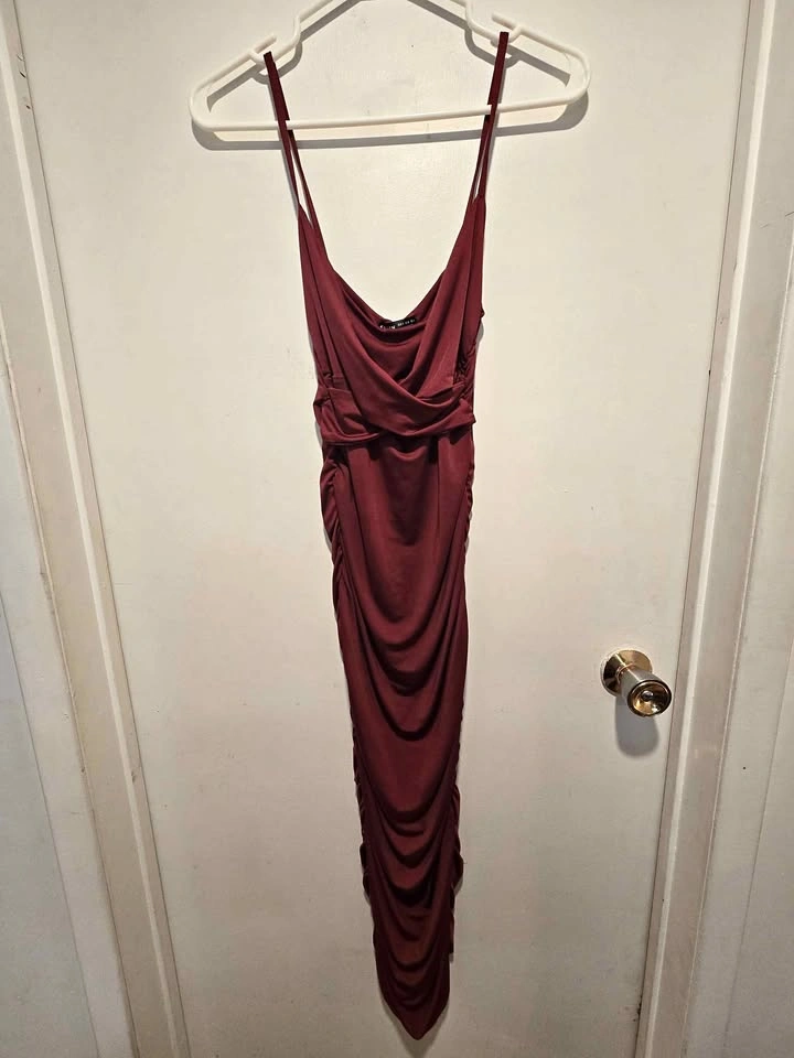 SHEIN Red Ruched Bodycon Maxi Dress