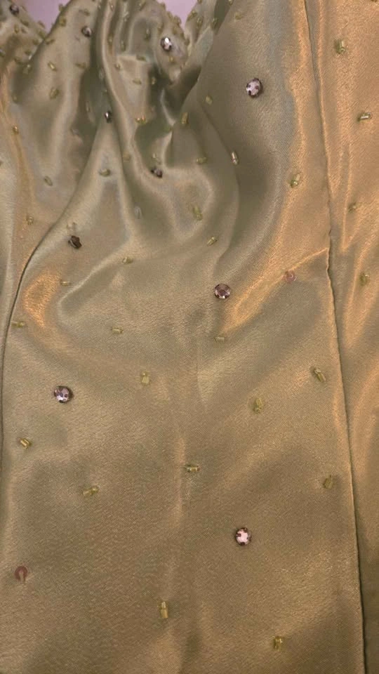 Sage Green Strapless Beaded Ruffled Prom Dress - photo 2
