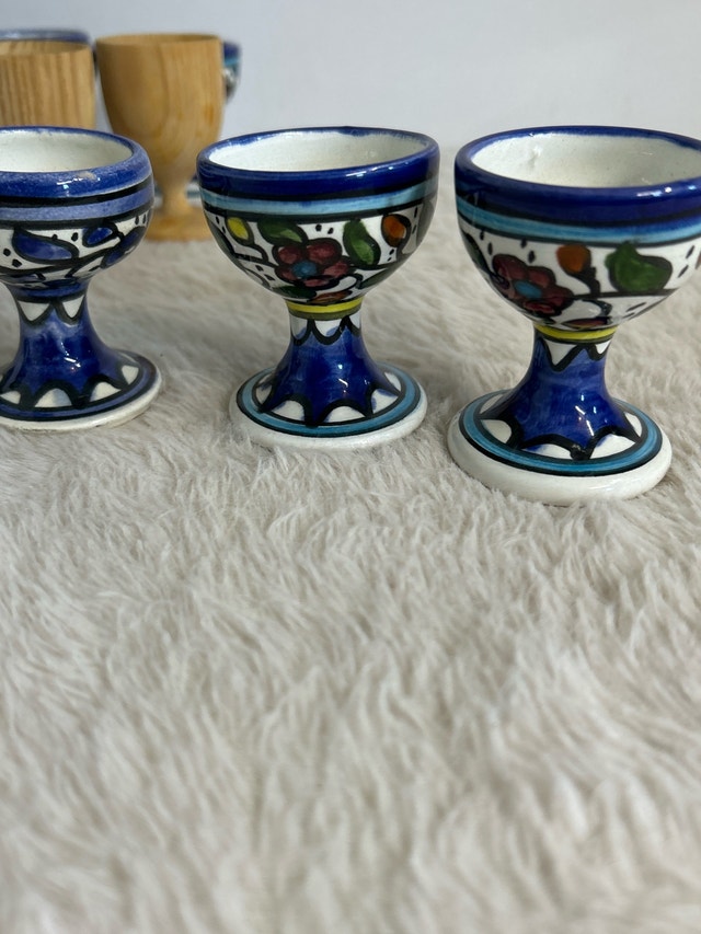 VTG HandPainted Ceramic Wood Egg Cups - photo 2