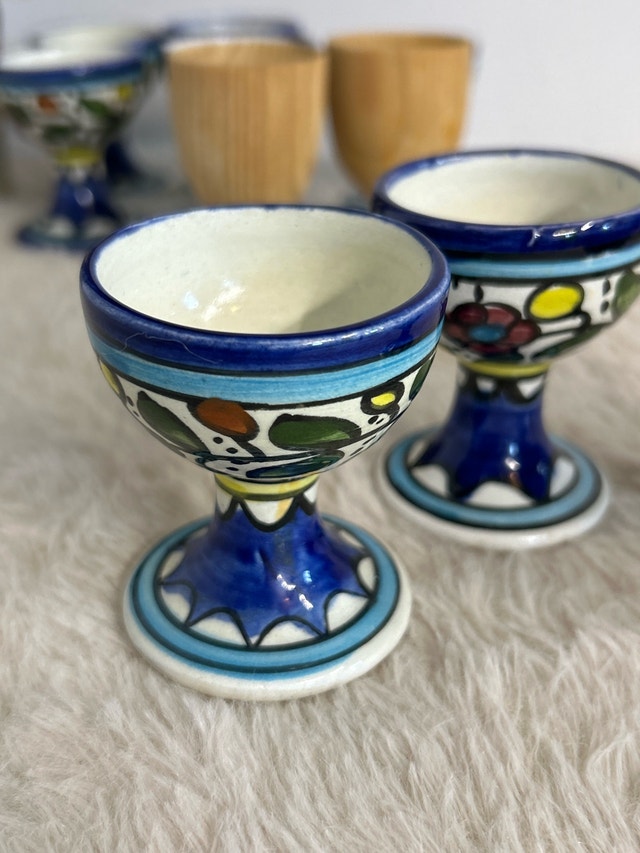 VTG HandPainted Ceramic Wood Egg Cups - photo 3