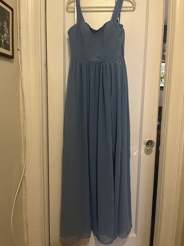 Azazie Women’s Calianna Bridesmaid Maxi Dress Steel Blue Size 12