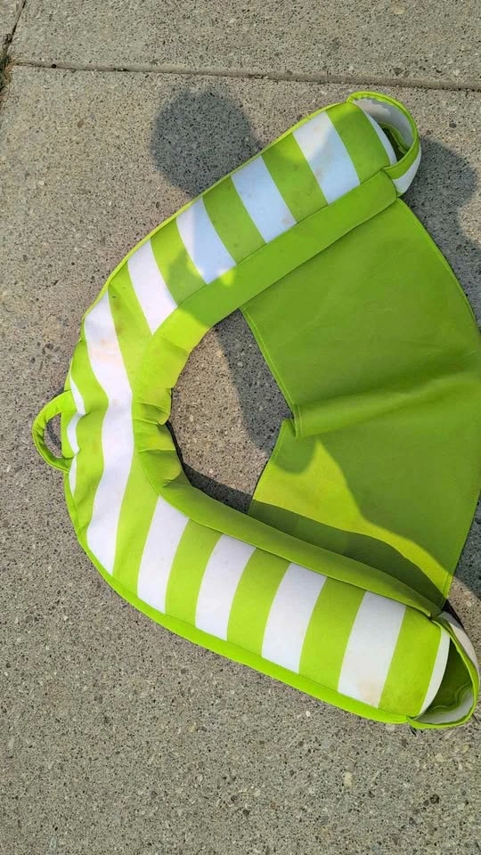 Lime Green and White Striped Pool Float Lounger