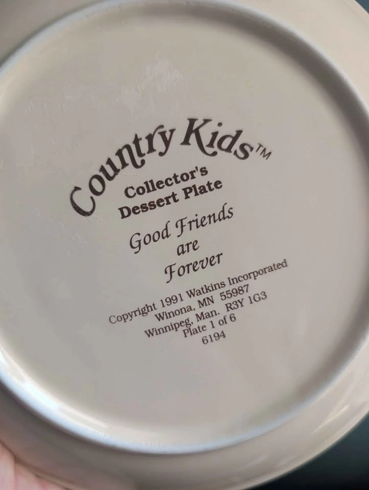 1991 Watkins Country Kids Collector's Dessert Plate - Good Frien - photo 2