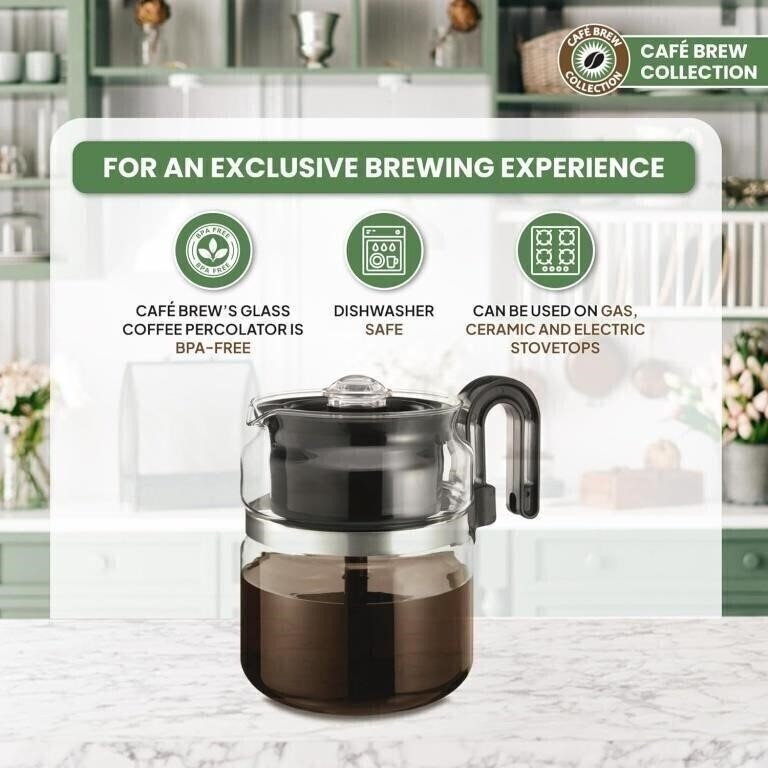 New - Casa Brews Glass Stovetop Coffee Percolator, 8 Cup - photo 2
