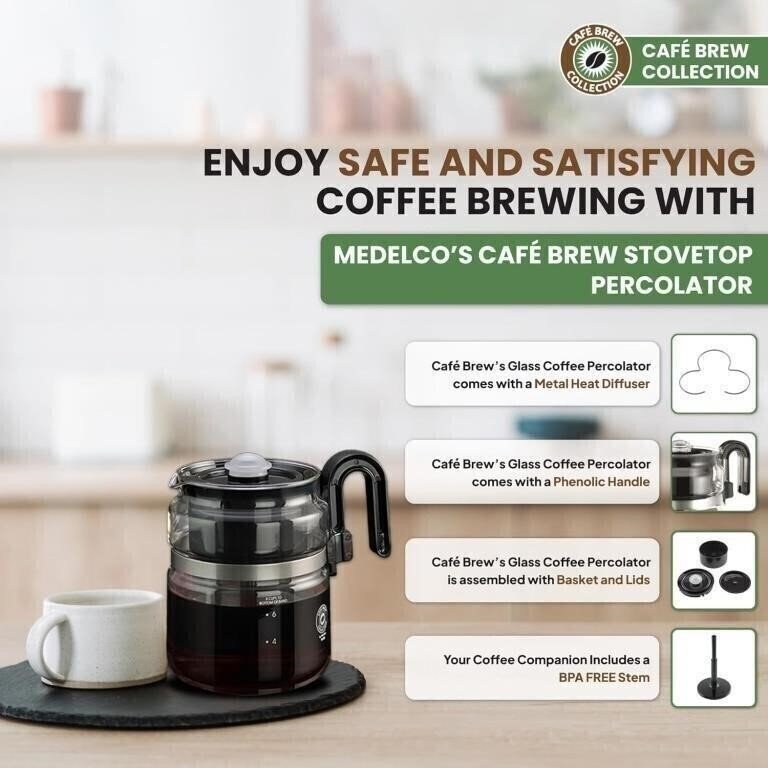 New - Casa Brews Glass Stovetop Coffee Percolator, 8 Cup - photo 3