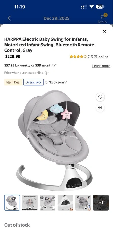 HARPPA Electric Baby Swing / Motorized Infant Swing – Like New - photo 2