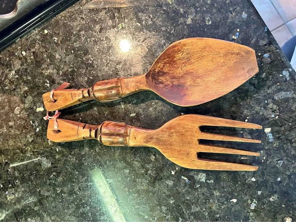 Vintage wooden fork knife set