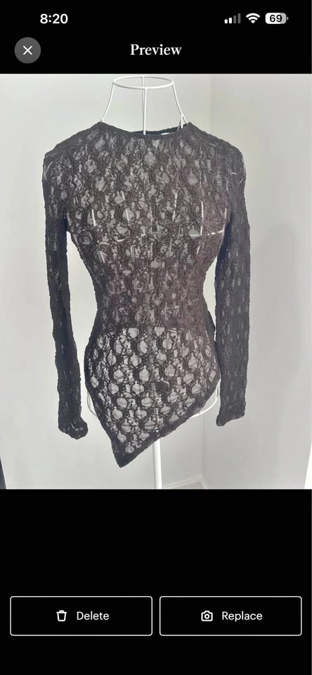 H&M Divided Brown Sheer Lace Asymmetrical Top XS Whimsigoth