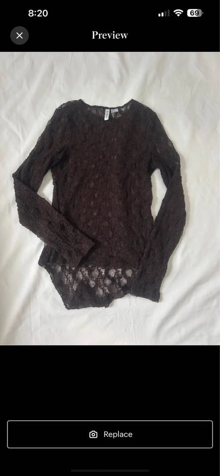 H&M Divided Brown Sheer Lace Asymmetrical Top XS Whimsigoth - photo 2