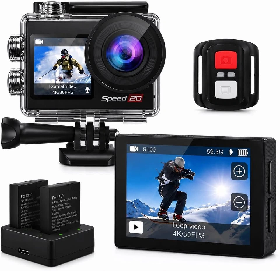 Hiicam 4K Action Camera 20MP WiFi EIS – Waterproof Case + Access