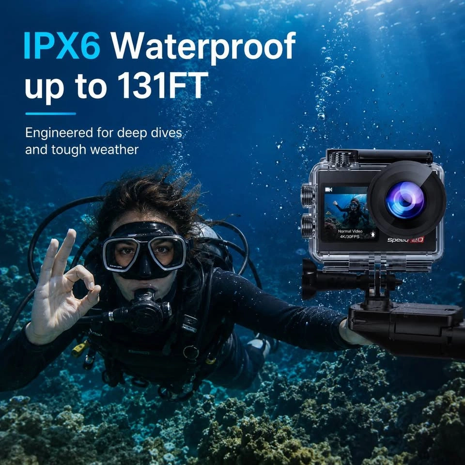 Hiicam 4K Action Camera 20MP WiFi EIS – Waterproof Case + Access - photo 4