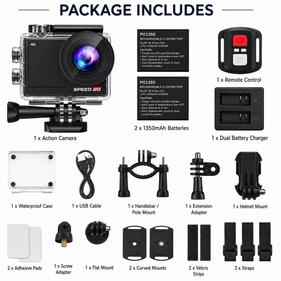 Hiicam 4K Action Camera 20MP WiFi EIS – Waterproof Case + Access - photo 5
