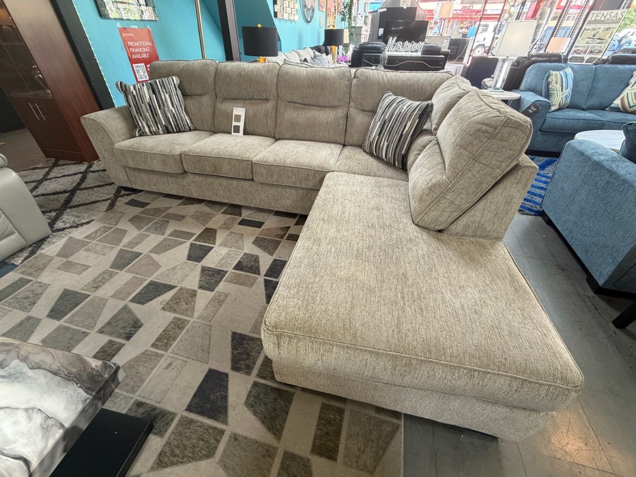 Ashley Gray Fabric Sectional Sofa with Chaise