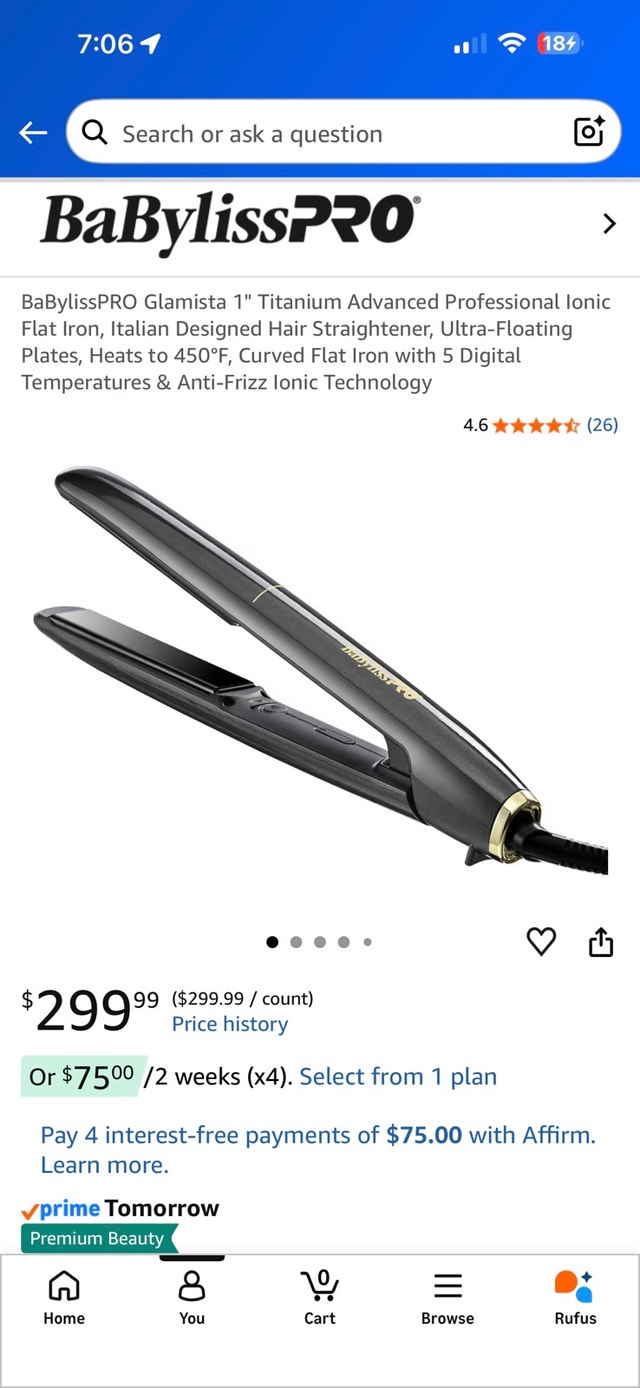 BaBylissPRO Glamista 1 inch Titanium Flat Iron