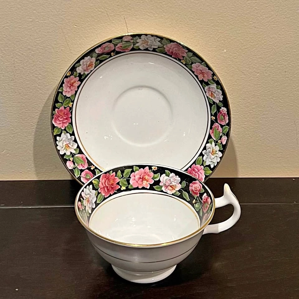 England Tea Cup & Saucer Floral Bone China With Gold Trim