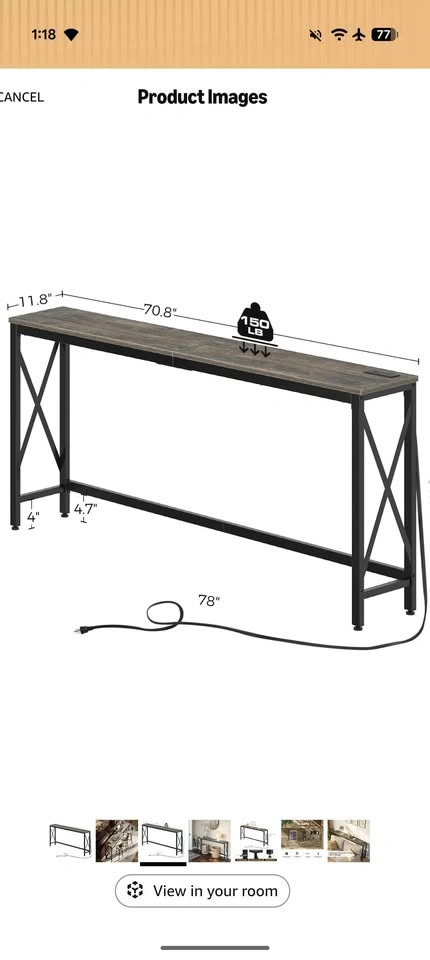 Narrow Sofa Table with Power Outlets - photo 2