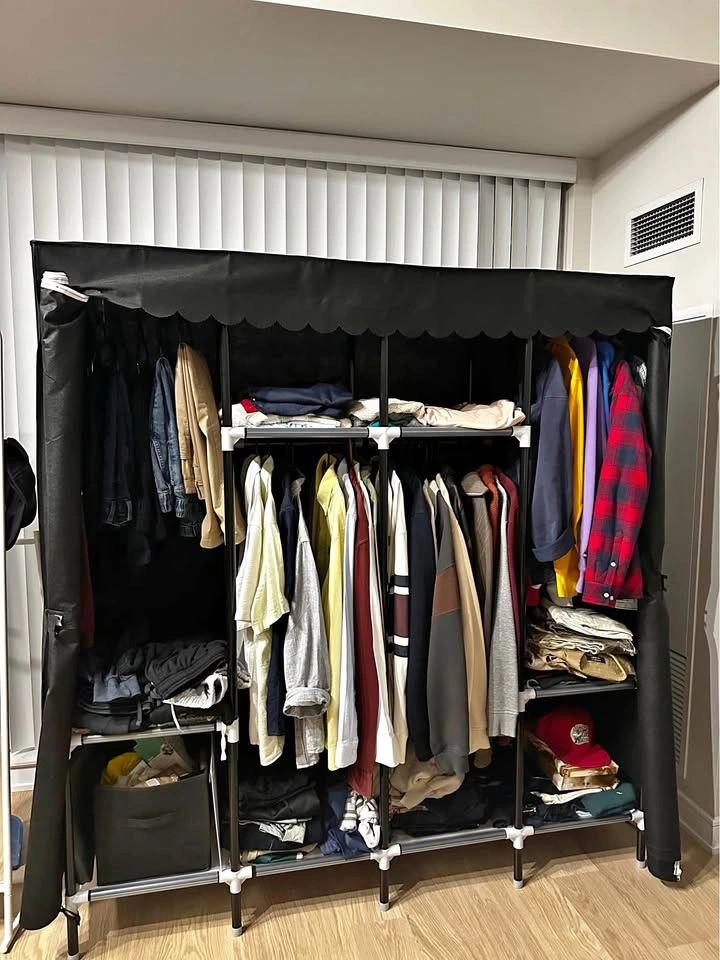67 Inch Black Portable And Sturdy Wardrobe Closet