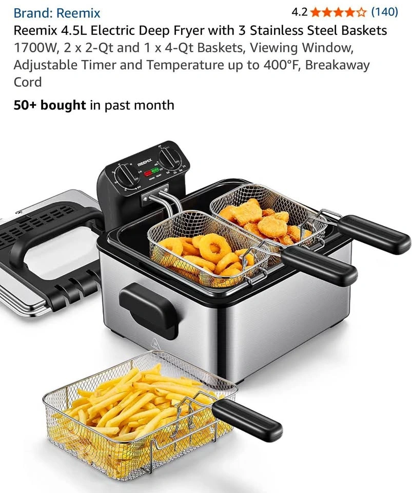 Reemix 4.5L Electric Deep Fryer with 3 Baskets