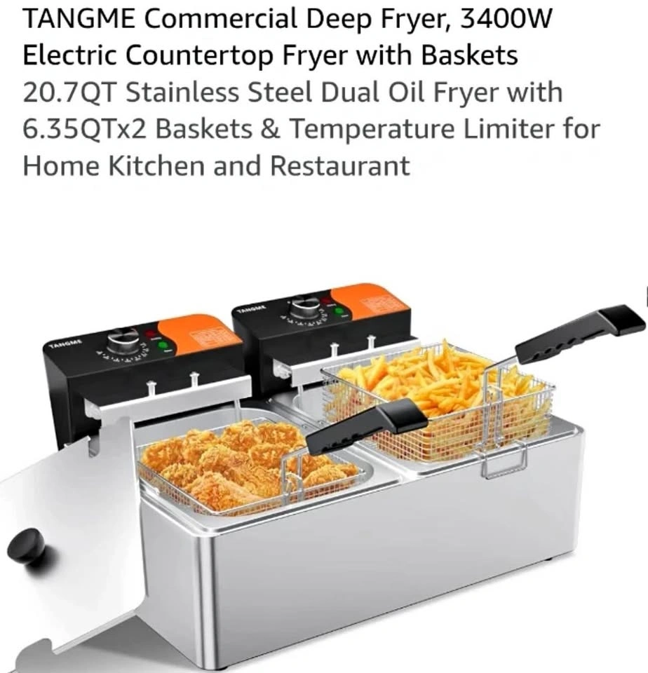 TANGME Commercial Deep Fryer, 3400W Electric Countertop Fryer