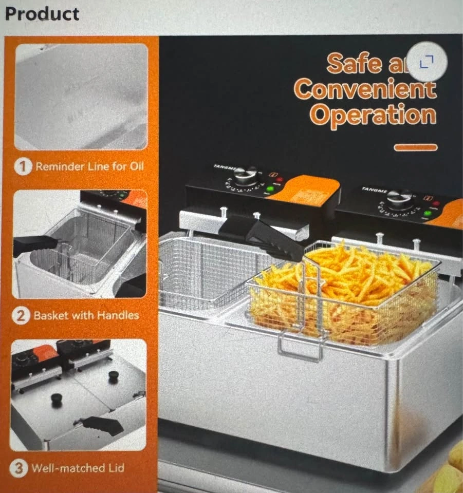 TANGME Commercial Deep Fryer, 3400W Electric Countertop Fryer - photo 3