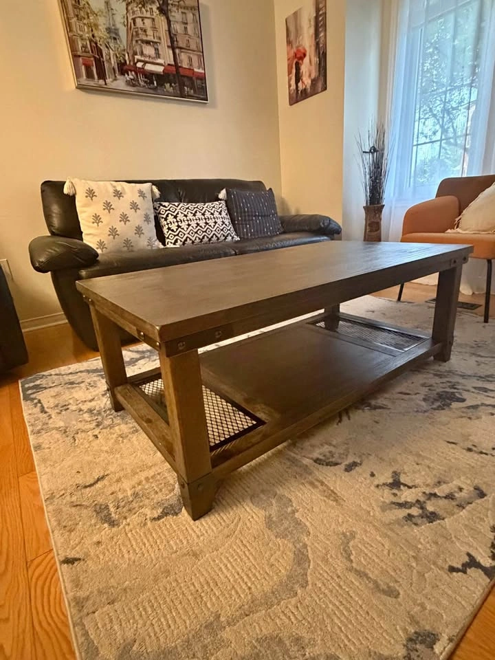 Rustic Industrial Wood and Metal Coffee Table