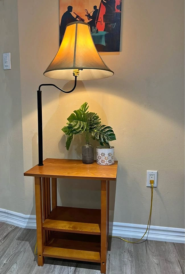 Mission-Style End Table Floor Lamp Combo - 3 Tier