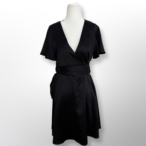 New With Tags! Apricot V-Neck Black Wrap Dress | Size S