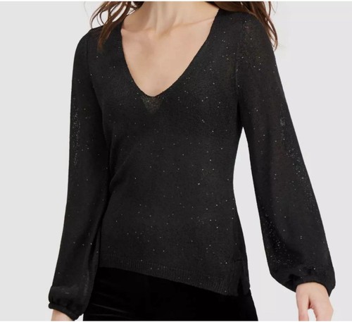 New With Tags! Donna Karan Sequin Bubble Sleeve Deep-V Sweater