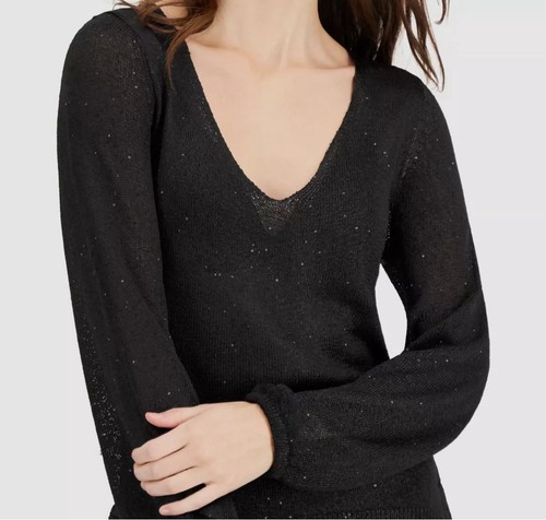 New With Tags! Donna Karan Sequin Bubble Sleeve Deep-V Sweater - photo 3