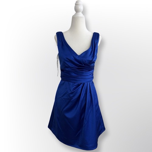 New With Tags! David’s Bridal Blue Satin V-Neck Dress | Size 2