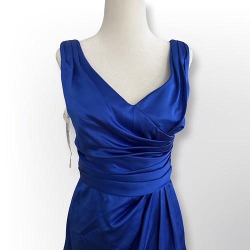 New With Tags! David’s Bridal Blue Satin V-Neck Dress | Size 2 - photo 2