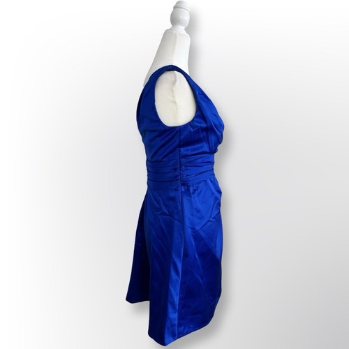 New With Tags! David’s Bridal Blue Satin V-Neck Dress | Size 2 - photo 3