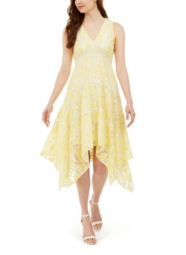 New W/Out Tags! Taylor Yellow Lace Asymmetrical Midi Dress | Siz