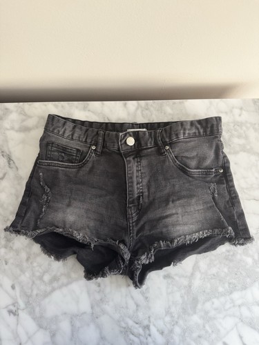 H&M Black Denim Distressed Shorts | Size 8 - photo 2