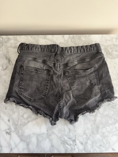 H&M Black Denim Distressed Shorts | Size 8 - photo 3