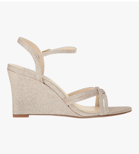 New In Box! Champagne Glitter Wedge Sandals | Size 6.5M