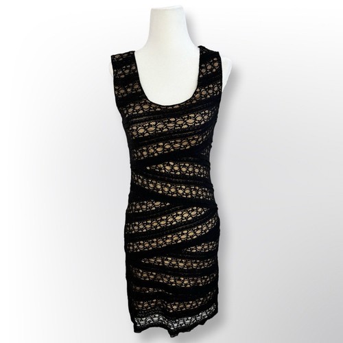 Max Studio Black and Beige Lace Dress | Size S