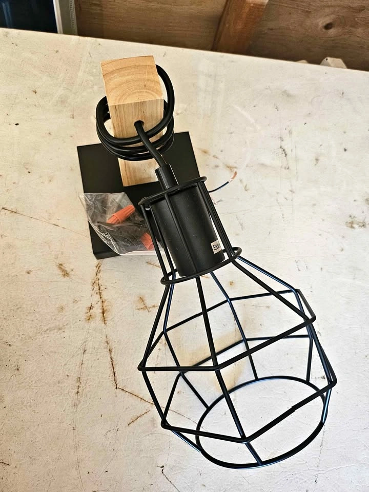 Industrial Cage Wall Sconce with Wood Accent