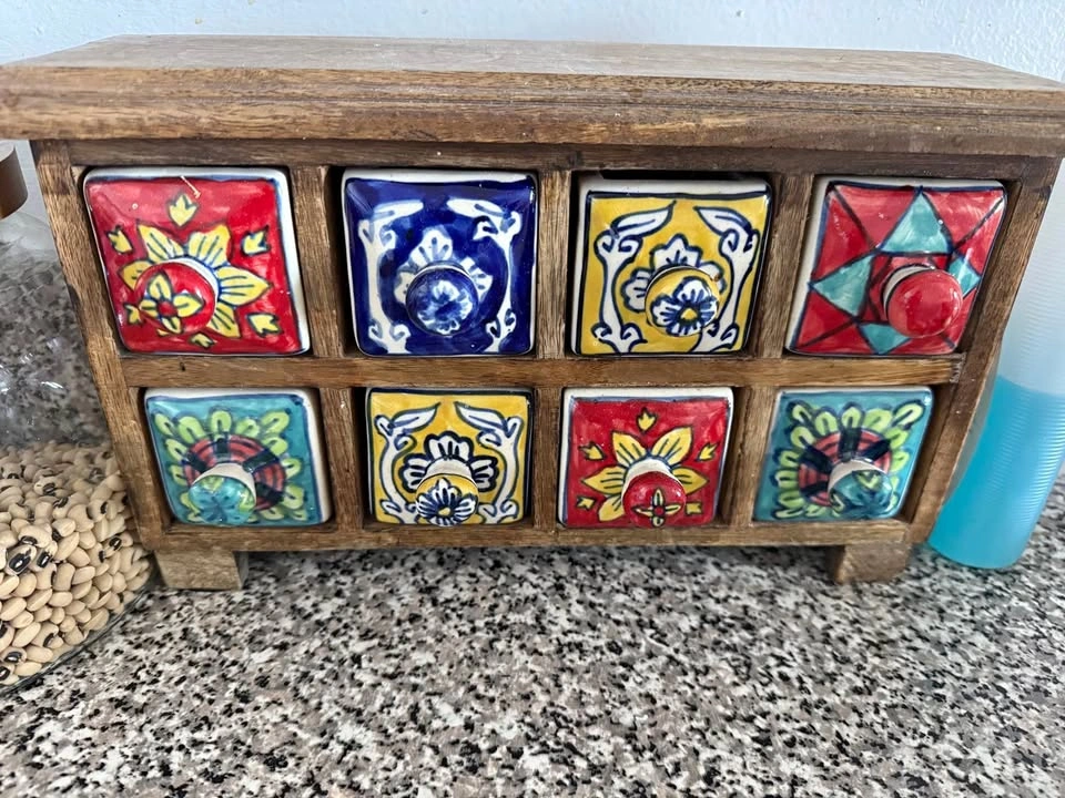 Hand-Painted Ceramic Spice Chest