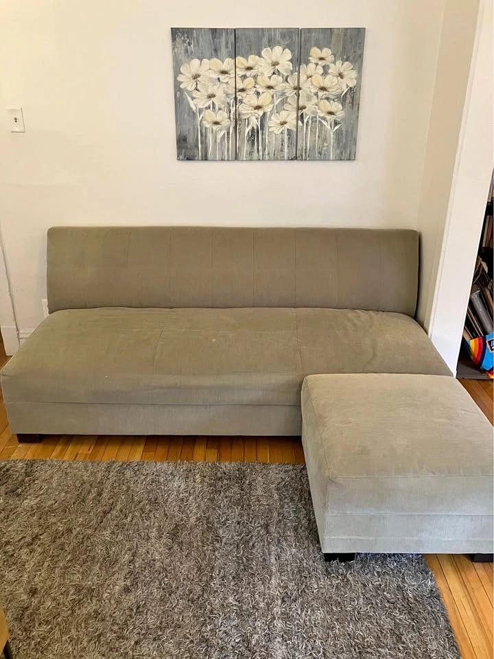 Sage Green Crate & Barrel Couch and Ottoman