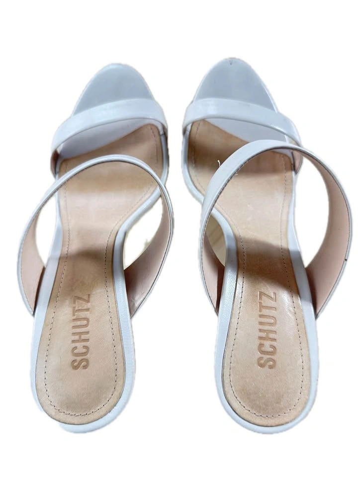 Schutz Ariella White Leather Double Strap Mule High Heel Sandals - photo 3