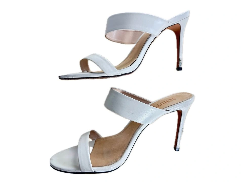 Schutz Ariella White Leather Double Strap Mule High Heel Sandals - photo 4