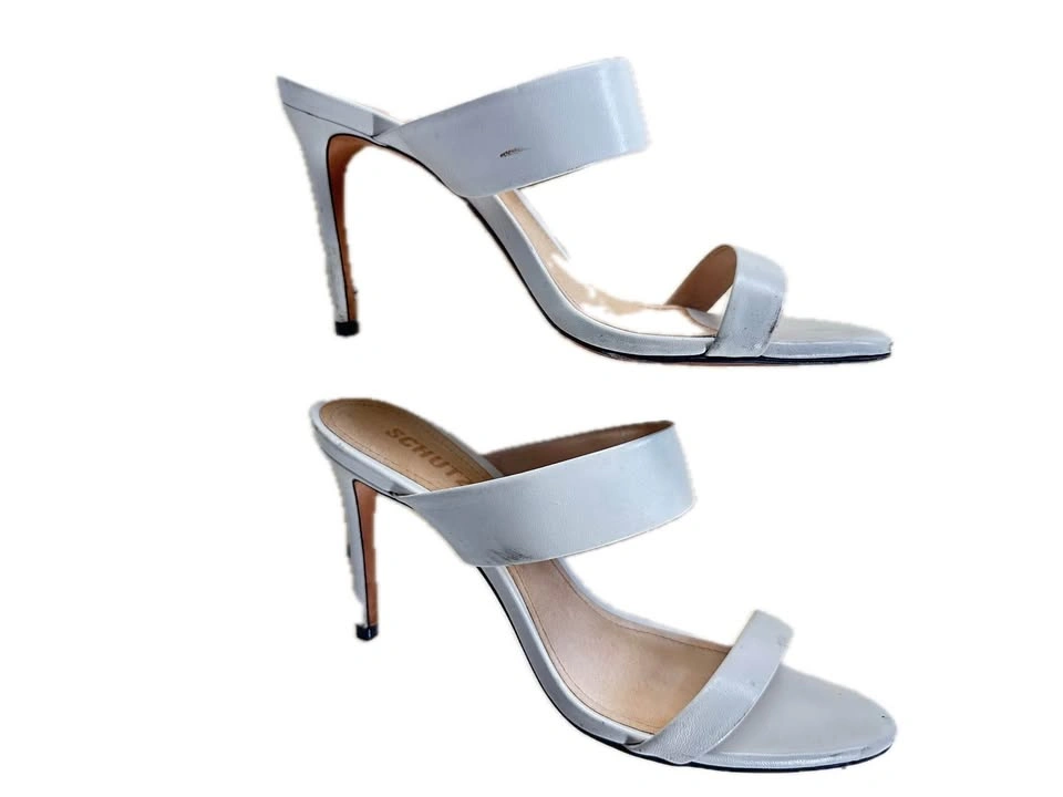 Schutz Ariella White Leather Double Strap Mule High Heel Sandals - photo 5